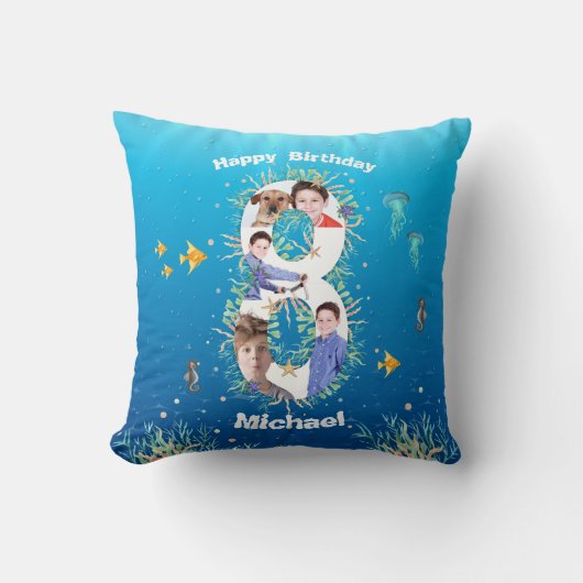 海の下の大きな8誕生日の写真コラージュ クッション (正面)