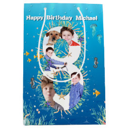 海の下の大きな8誕生日の写真コラージュ ミディアムペーパーバッグ