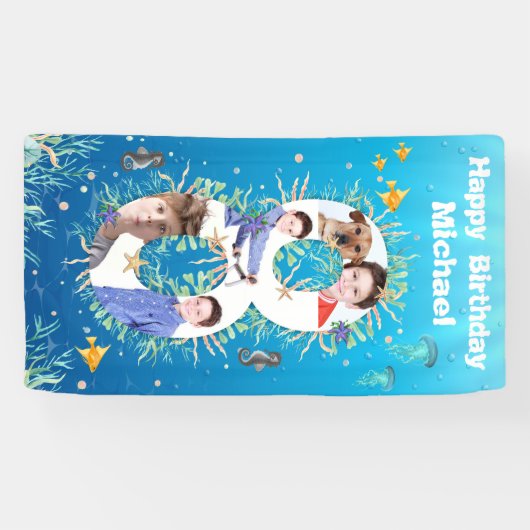 海の下の大きな8誕生日の写真コラージュ 横断幕 (横)