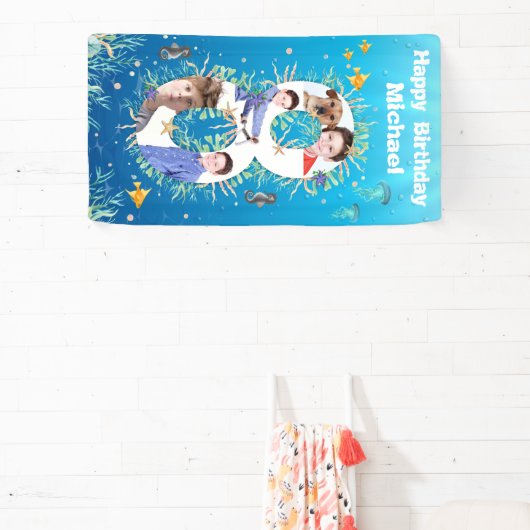 海の下の大きな8誕生日の写真コラージュ 横断幕 (インサイチュ)