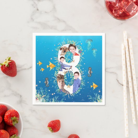 海の下の大きな8誕生日写真コラージュ スタンダードカクテルナプキン (インサイチュ)