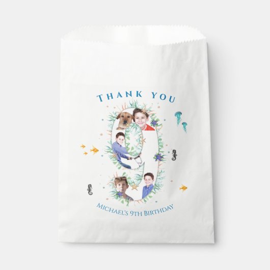 海の下の大きな9番目の写真コラージュ誕生日 フェイバーバッグ (正面)