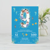 海の下の大きな9番目の写真コラージュ誕生日 招待状 (スタンド正面)