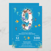 海の下の大きな9番目の写真コラージュ誕生日 招待状 (正面/裏面)