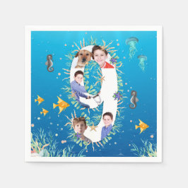 海の下の大きな9誕生日フォトコラージュ スタンダードカクテルナプキン