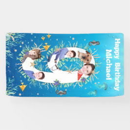 海の下の大きな9誕生日フォトコラージュ 横断幕