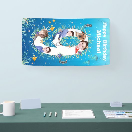 海の下の大きな9誕生日フォトコラージュ 横断幕 (トレードショー)