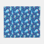 海の下の子供たちクリスマスシャークのナルワル フリースブランケット (正面(横))