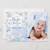 海の下の子供の誕生日パーティーの写真 招待状 (正面)