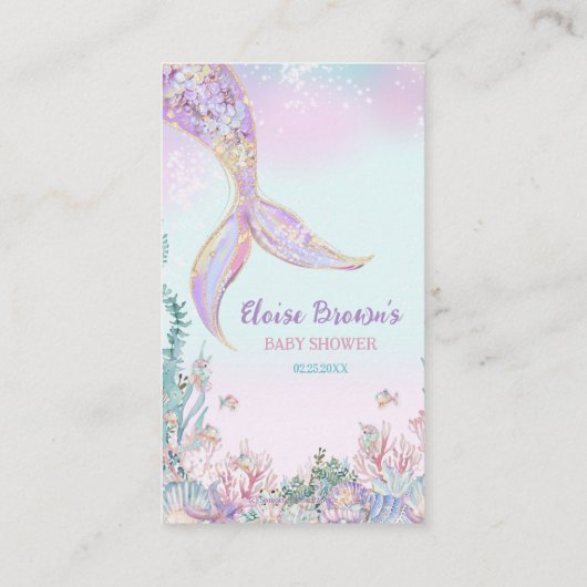 海の下の小さな人魚おむつラッフルベビー エンクロージャーカード (裏面)