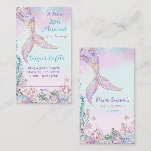 海の下の小さな人魚おむつラッフルベビー エンクロージャーカード (正面/裏面)