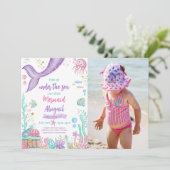 海の下の小さな人魚の誕生日写真 招待状 (スタンド正面)