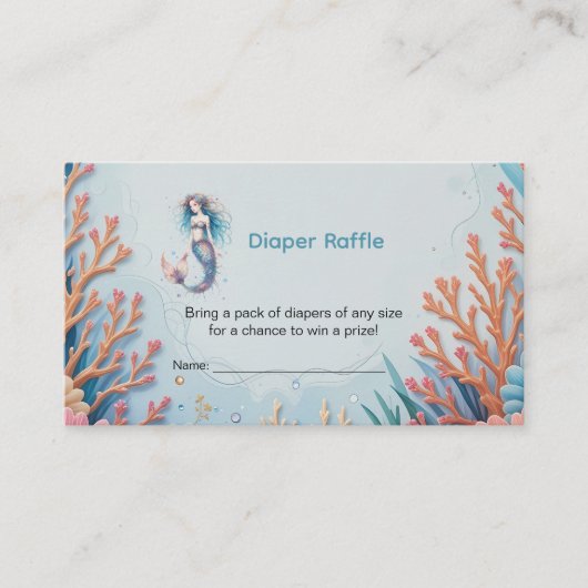 海の下の小さな人魚の赤ちゃんシャワーおむつラッフル エンクロージャーカード (正面)