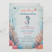 海の下の小さな人魚の赤ん坊のシャワー水色 招待状 (正面/裏面)