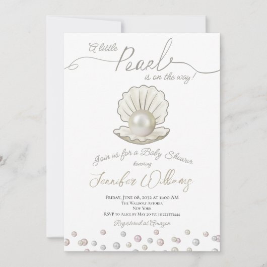 海の下の小さな真珠の真珠の赤ちゃんシャワー 招待状 (正面)