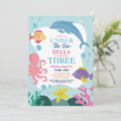 海の下の少女 THREE 海のイルカ タコ 3歳 招待状 (スタンド正面)