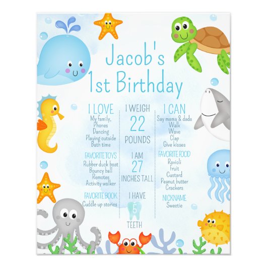 海の下の少年たち最初の誕生日マイルストーンのポスター フォトプリント            (正面)