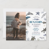 海の下の少年写真誕生日パーティー 招待状 (正面)