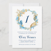 海の下の少年誕生日 青と金 招待状 (正面)