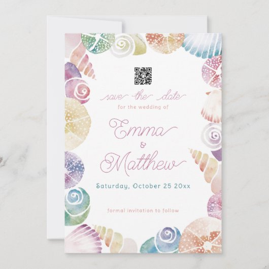 海の下の幻想的な水彩写真とQR セーブザデート (正面)