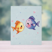 海の下の恋 – かわいい水彩画の魚のカップル アクリルサイン (ニュートラル)