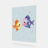 海の下の恋 – かわいい水彩画の魚のカップル アクリルサイン (傾斜)