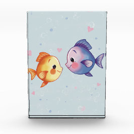 海の下の恋 – かわいい水彩画の魚のカップル フォトブロック
