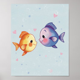 海の下の恋 – かわいい水彩画の魚のカップル ポスター