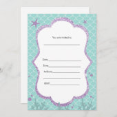 海の下の招待状 紫と青緑の塗りつぶし 招待状 (正面/裏面)