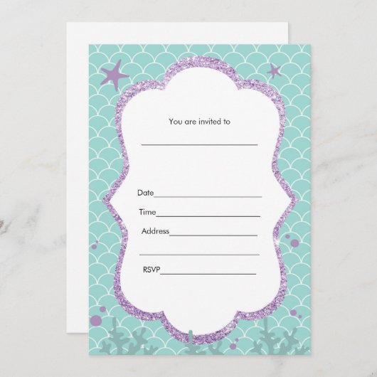 海の下の招待状 紫と青緑の塗りつぶし 招待状 (正面/裏面)