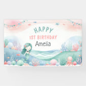 海の下の最初の誕生日お祝いマーメイド 横断幕 (横)