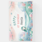 海の下の最初の誕生日お祝いマーメイド 横断幕 (縦)