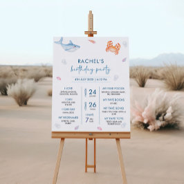 海の下の最初の誕生日のパーティーマイルストーンの標識 ポスター