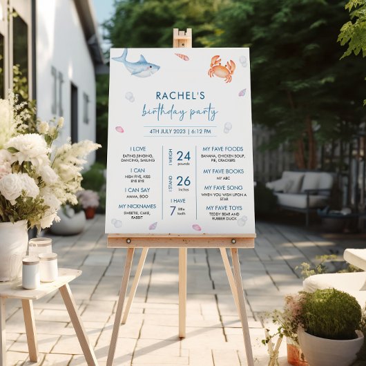 海の下の最初の誕生日のパーティーマイルストーンの標識 ポスター