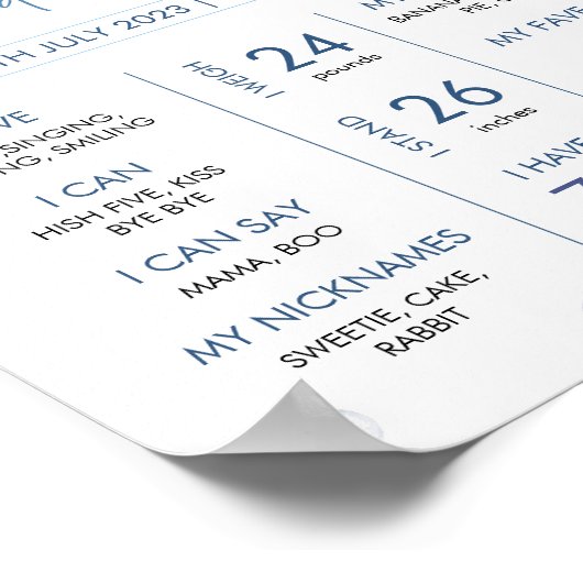 海の下の最初の誕生日のパーティーマイルストーンの標識 ポスター (角)