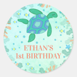 海の下の最初の誕生日の亀パーティー ラウンドシール