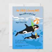 海の下の最初の誕生日オルカ・ホエールボーイパーティー 招待状 (正面)