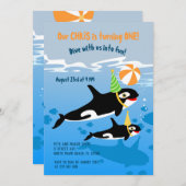 海の下の最初の誕生日オルカ・ホエールボーイパーティー 招待状 (正面/裏面)