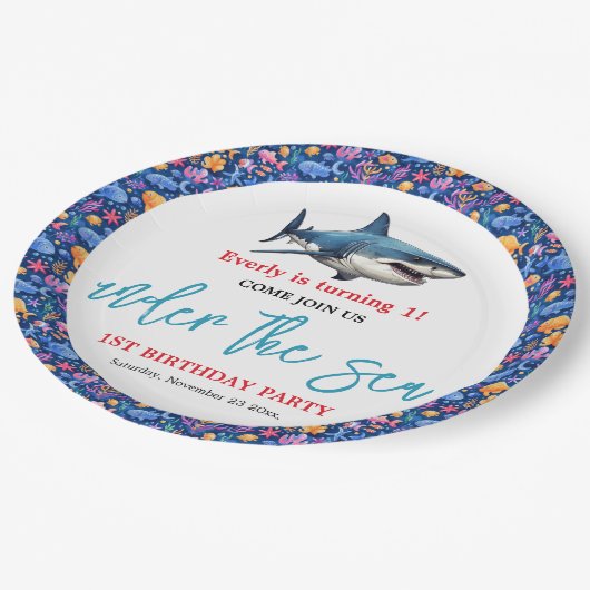 海の下の最初の誕生日パーティー ペーパープレート (アングル)