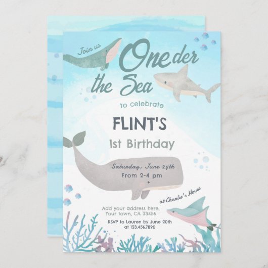 海の下の最初の誕生日招待状 招待状 (正面/裏面)