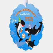 海の下の最初の誕生日orca whale baby girl オーナメントカード (左)