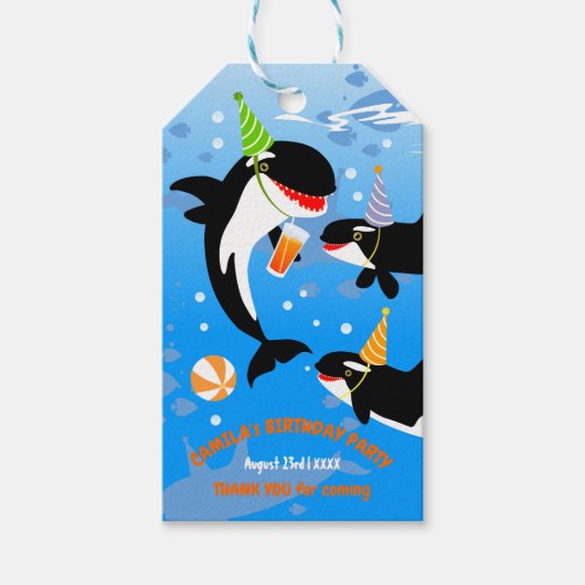 海の下の最初の誕生日orca whale baby girl ギフトタグ (正面)