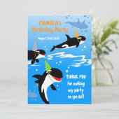 海の下の最初の誕生日orca whale baby girl サンキューカード (スタンド正面)