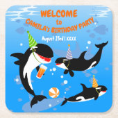 海の下の最初の誕生日orca whale baby girl スクエアペーパーコースター (正面)