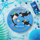 海の下の最初の誕生日orca whale baby girl ペーパープレート (パーティー)