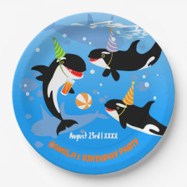 海の下の最初の誕生日orca whale baby girl ペーパープレート