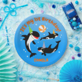 海の下の最初の誕生日orca whale baby girl ペーパープレート (パーティー)
