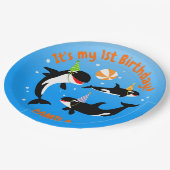 海の下の最初の誕生日orca whale baby girl ペーパープレート (アングル)