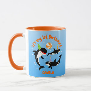 海の下の最初の誕生日orca whale baby girl マグカップ