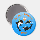 海の下の最初の誕生日orca whale baby girl マグネット (正面/裏面)